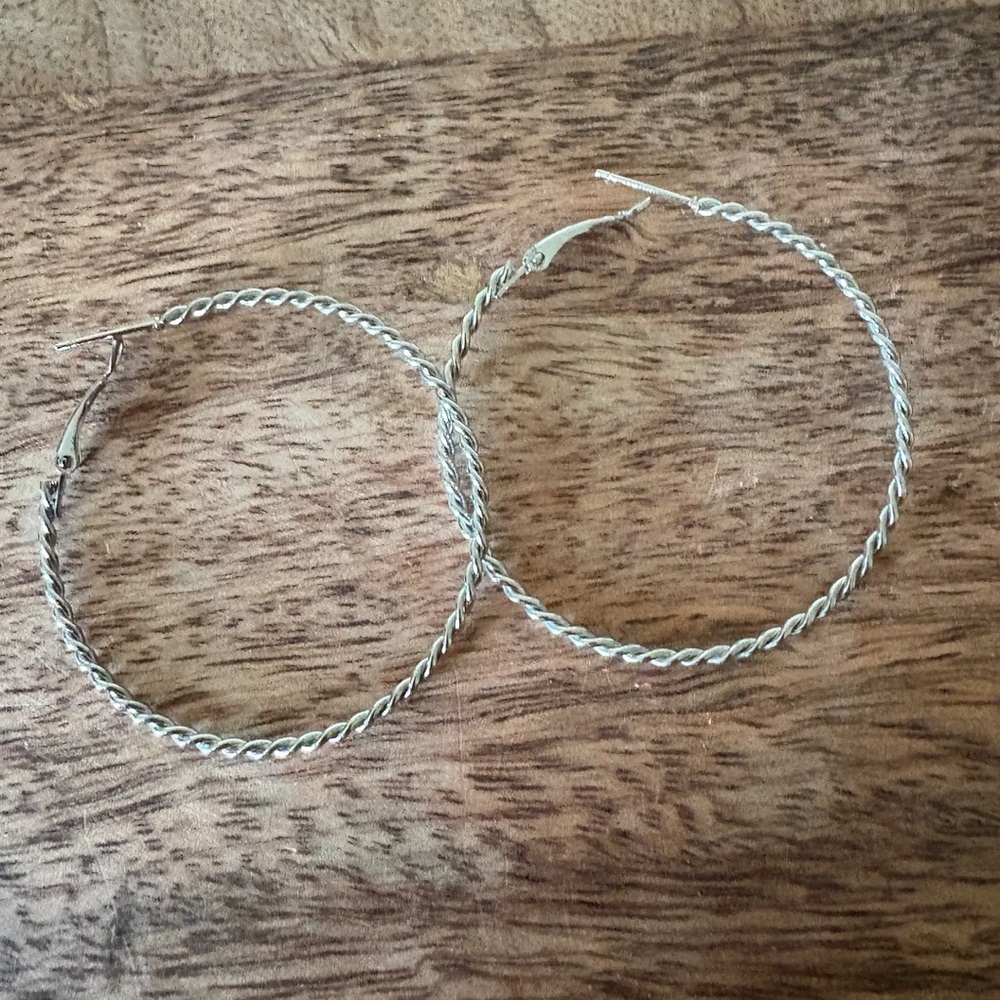 Large Silver Tone Hoop Earrings